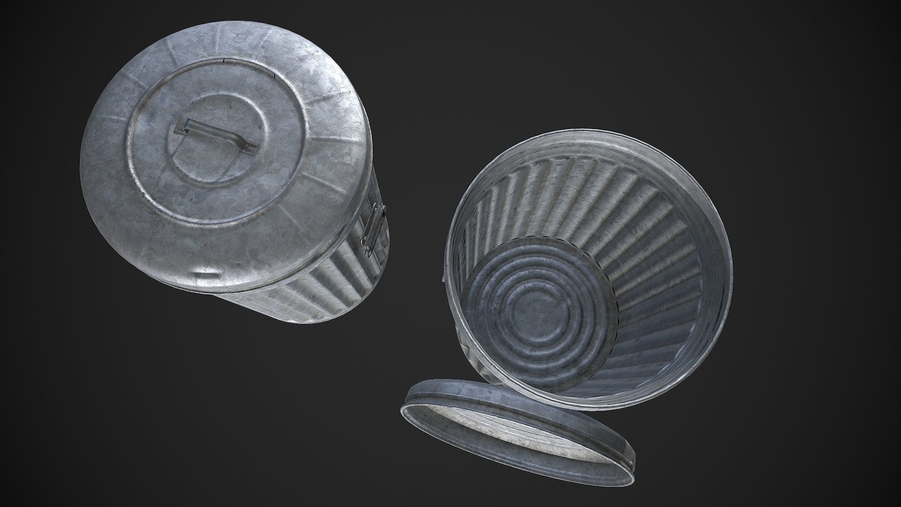 Media 1 for listing Metal Trash Can - Game Ready Low-Poly PBR 3D Model