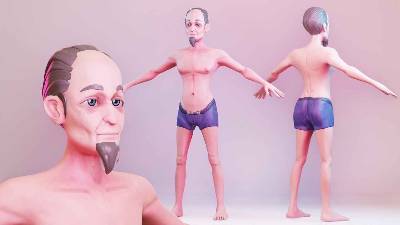 Media 1 for listing Stylized Cartoon Old Man Rigged Base Mesh 3D Character