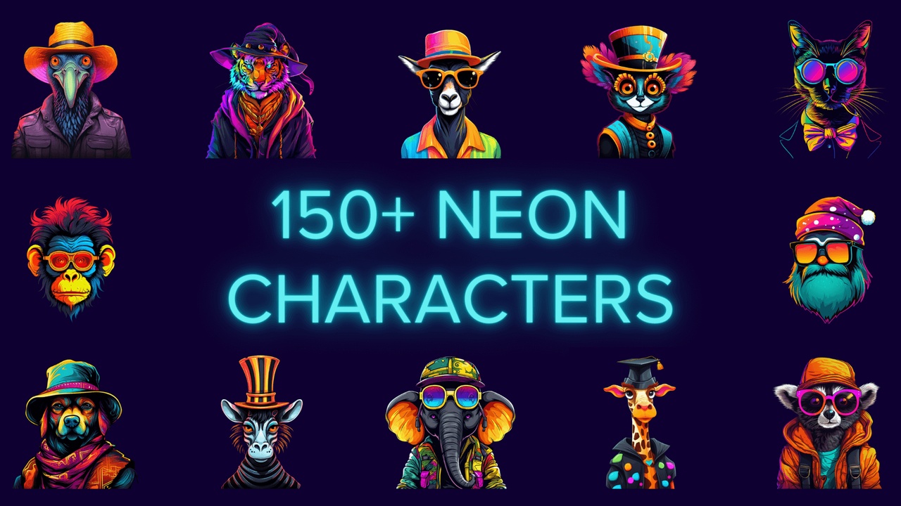 Media 1 for listing Neon Character Icons - 160 Vibrant 2D PNGs