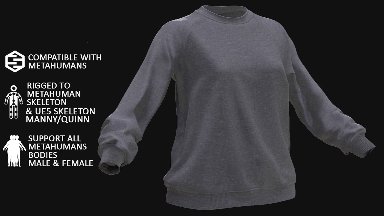 Media 1 for listing Sweater 133 - All MH Bodies & UE5 Skeletons - Rigged