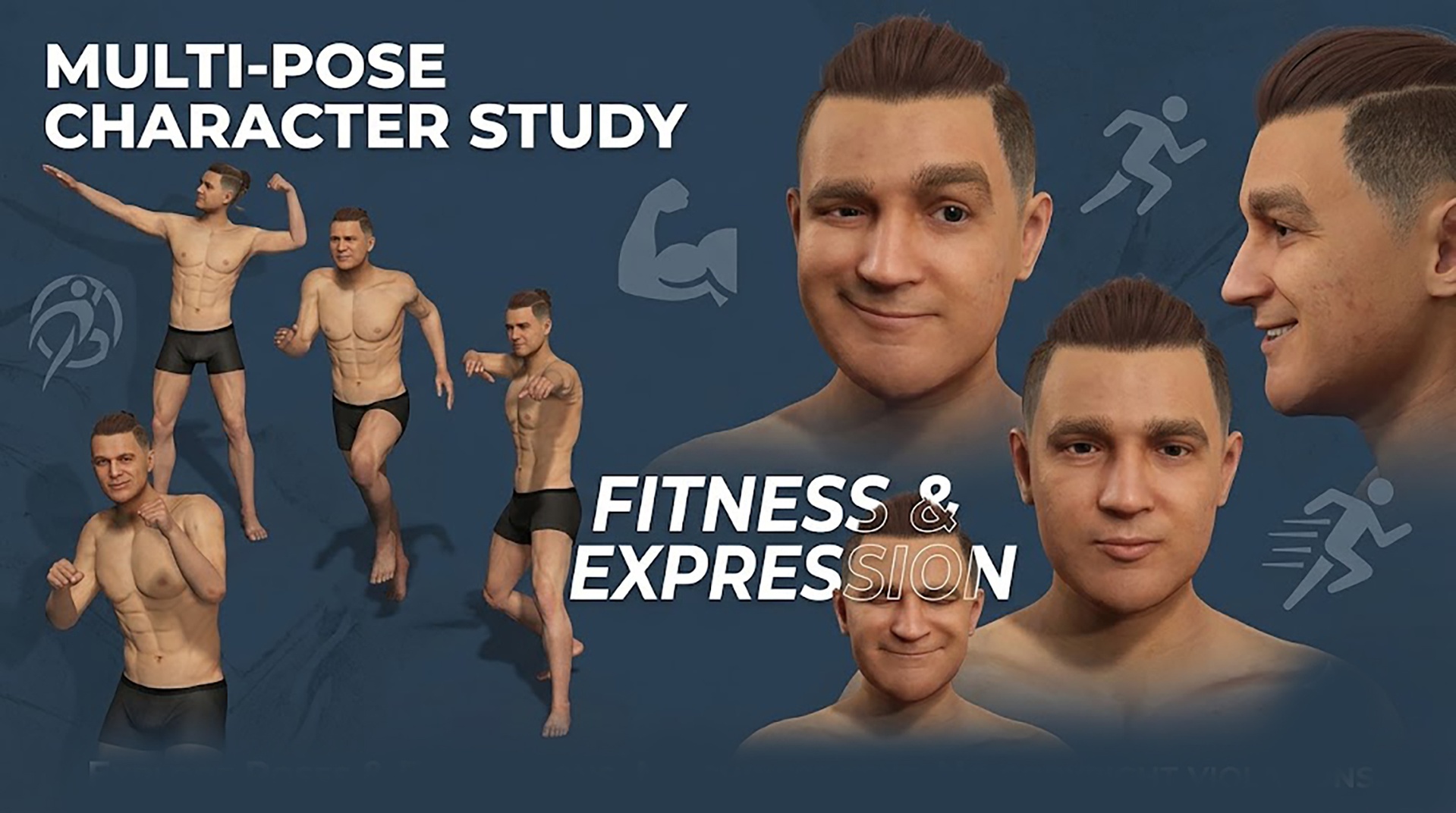 Media 1 for listing Rigged Athletic Male Basemesh Muscular Body 3D Model with Facial Rig