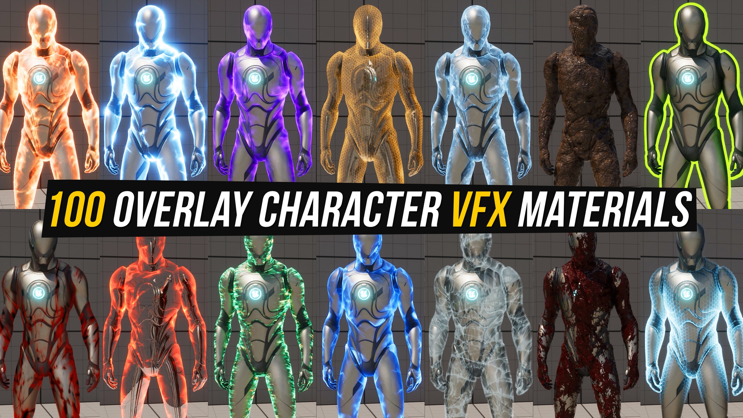 Media 1 for listing Overlay character VFX materials: magic, outline, sci-fi, electric, fire, ice