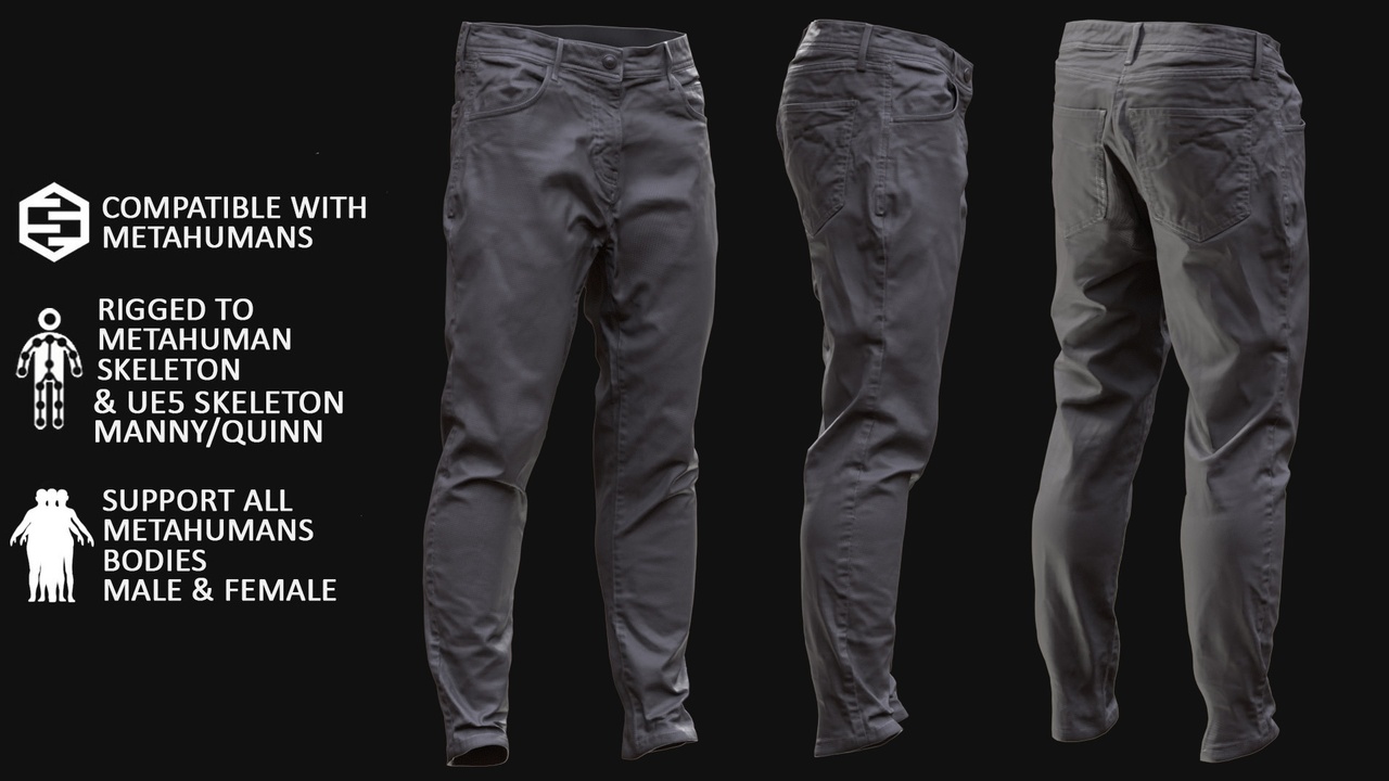 Media 1 for listing Pants for Metahuman 3D model 5 - MH & UE5 Skeletons - Rigged