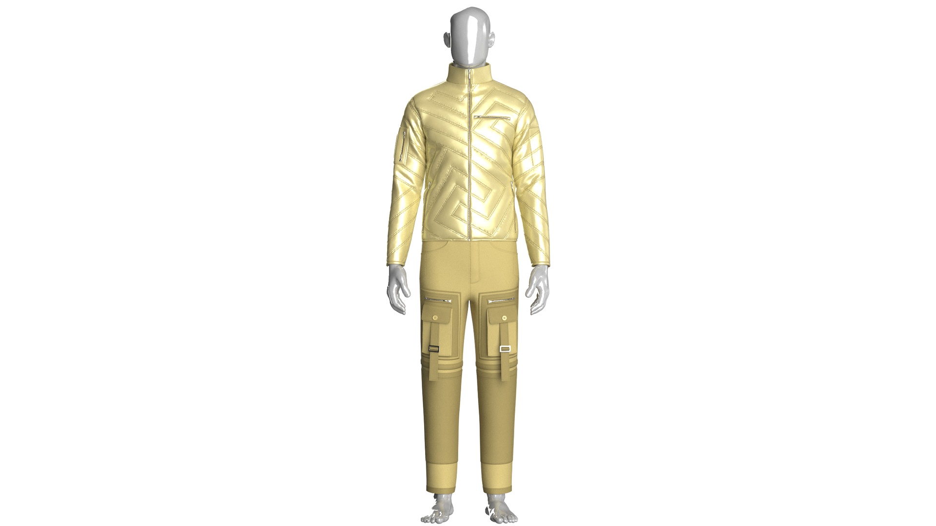 Media 1 for listing Men Stand Collar Puffer Jacket With Pant - Outfit | High Poly