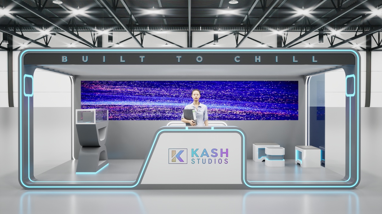 Media 1 for listing Compact Futuristic Exhibition Booth 6×3m – Open Display Stand option2