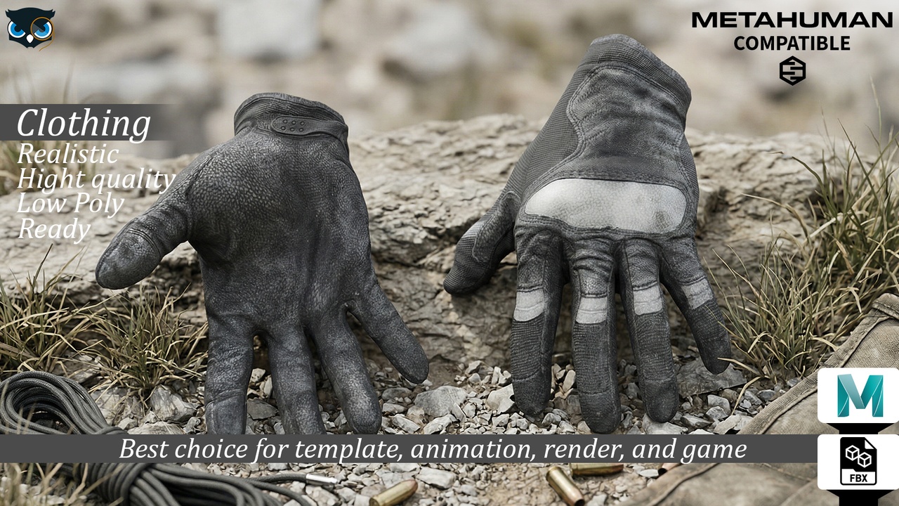 Media 1 for listing Tactical Combat Gloves  MetaHuman Compatible