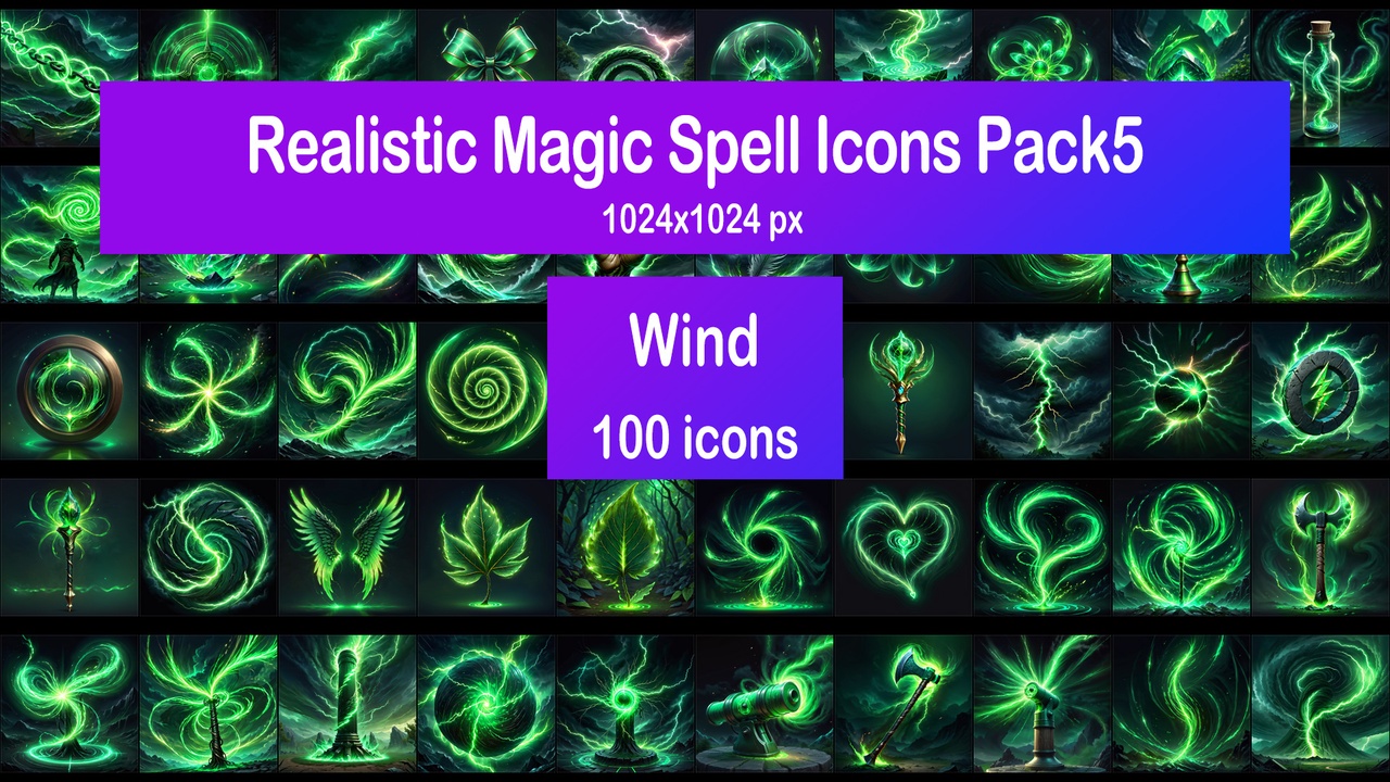 Media 1 for listing Realistic Magic Spell Icons Pack5 - Wind