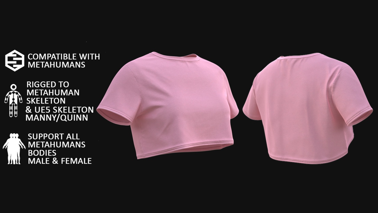 Media 1 for listing T-shirt Metahuman 3D model 107 - MH & UE5 Skeletons - Rigged