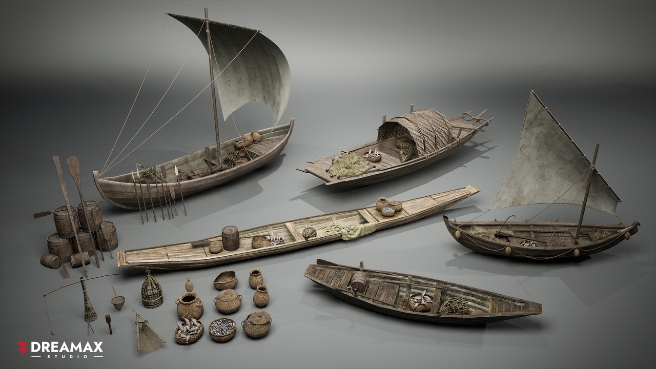 Media 1 for listing Medieval Fishing Boats Pack Vol. 2 – Fishing Tools & Traps