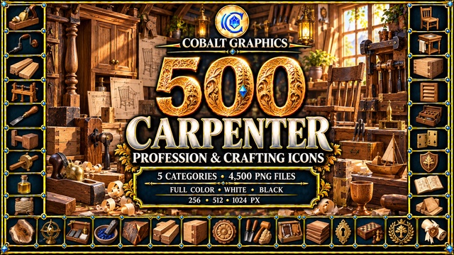500 Carpenter Profession Icons | RPG Woodworking, Furniture & Crafting — Cobalt Game Assets