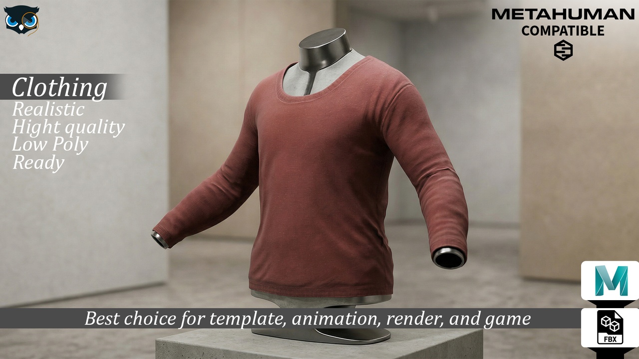File multimediali per l'articolo Realistic Ribbed Long-Sleeve Crewneck  MetaHuman Compatible: 1