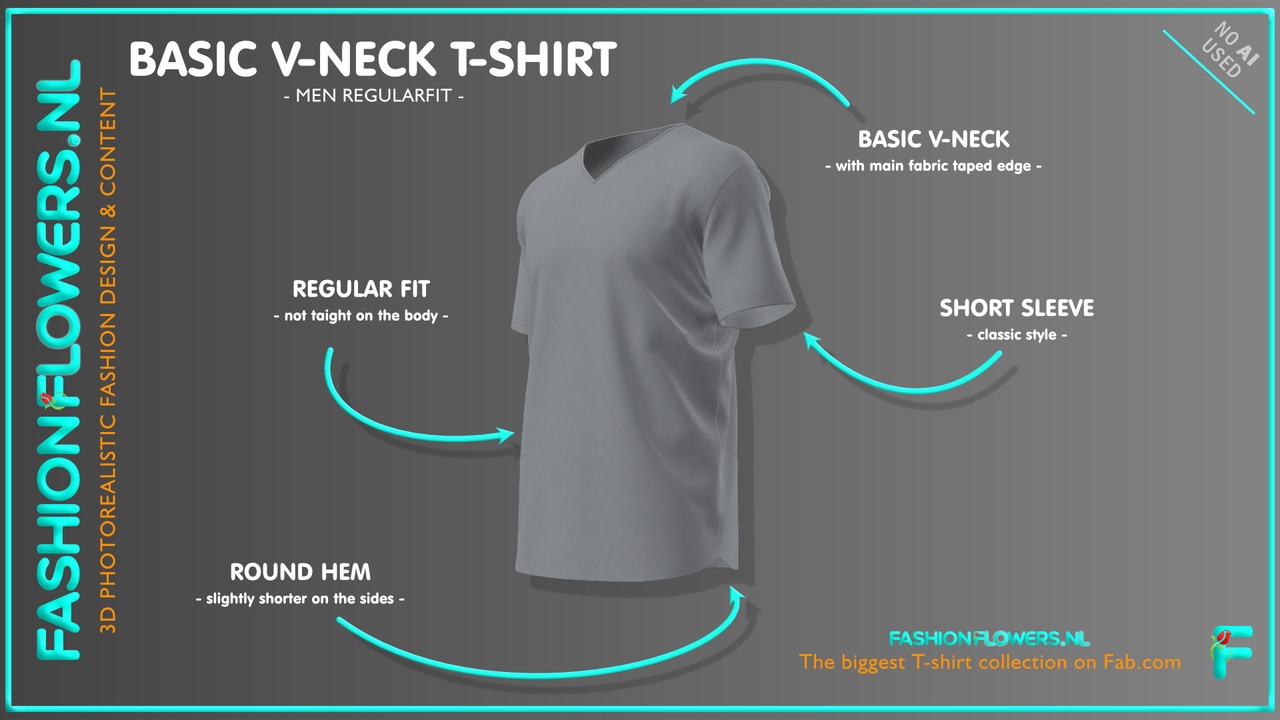 Media 1 for listing Gray Colour Basic V-Neck T-shirt | Short Sleeves | Round Hem V-Neck Tshirt