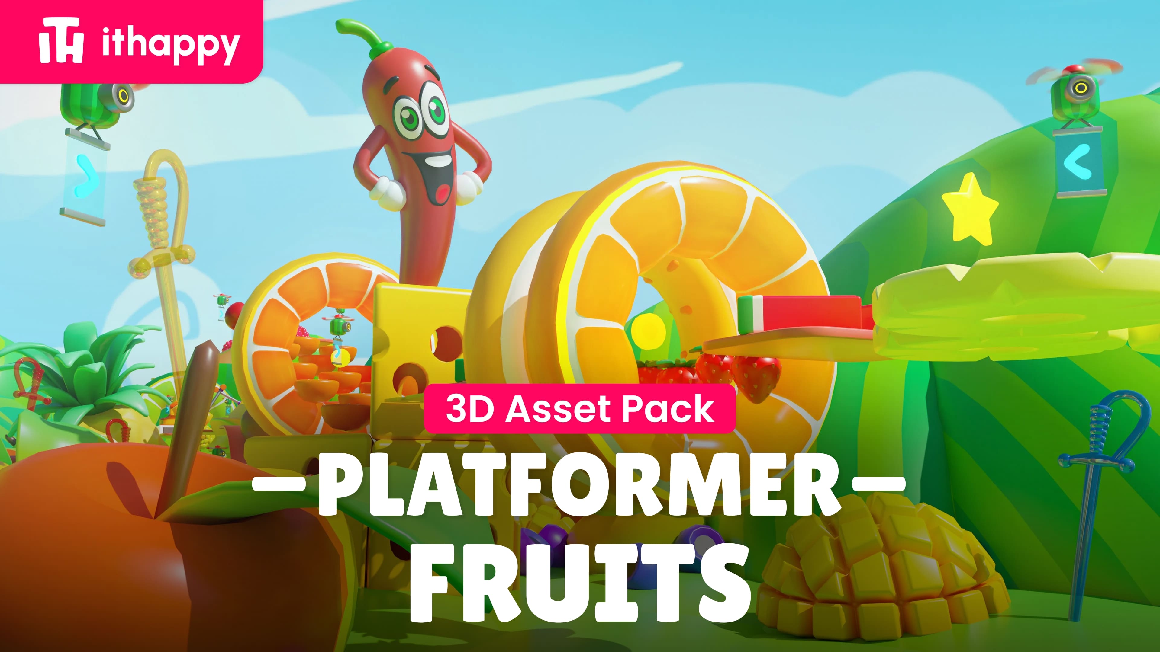 Platformer 5 Fruits - Low Poly 3D Models Pack | Fab
