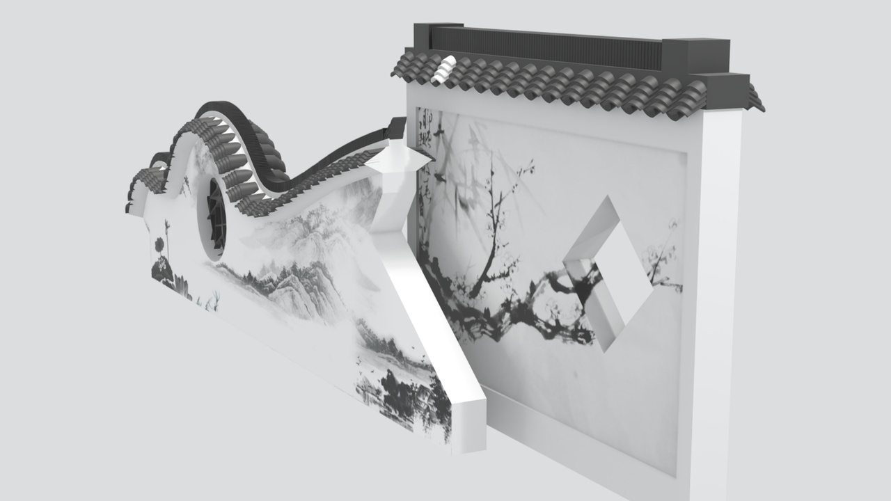 Media 1 for listing Chinese Cultural Relief Feature Wall for Garden Courtyard 3D Model