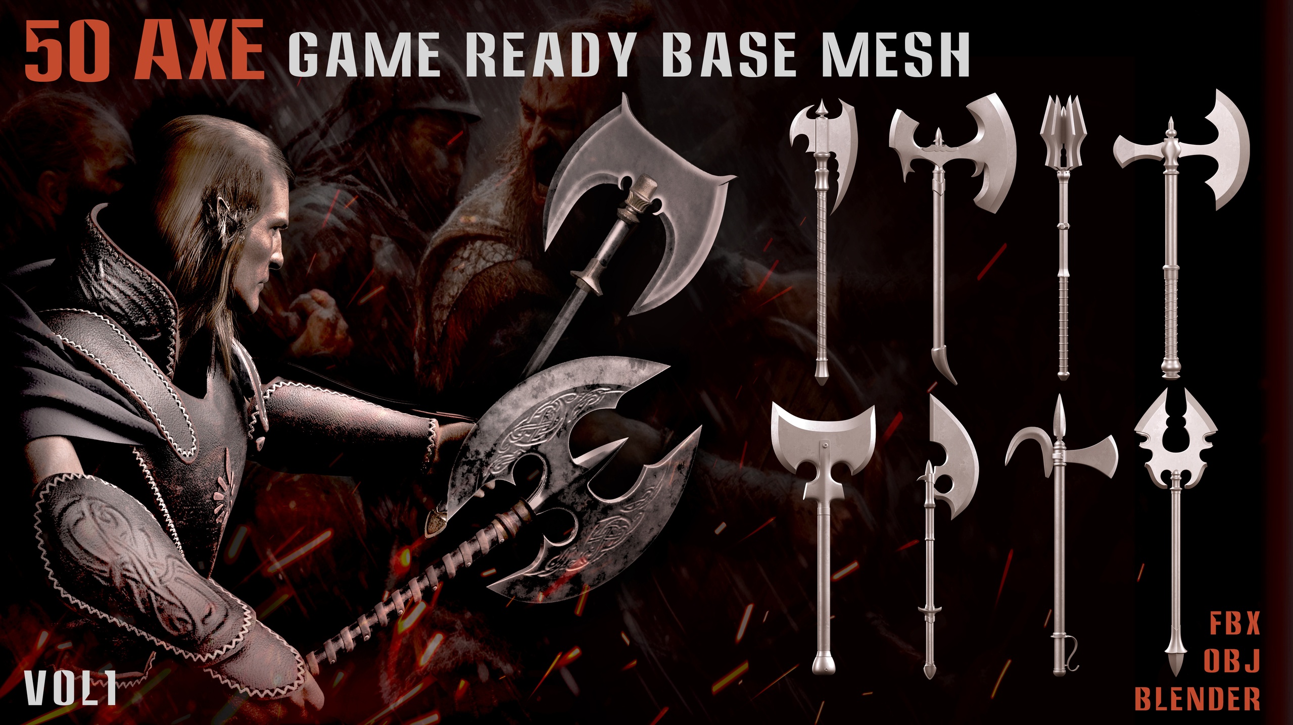 Media 1 for listing 50 Axe Game Ready Base Mesh – Vol01