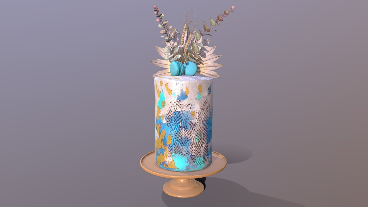 Media 1 for listing Realistic Elegant 3D Golden Blue Buttercream Cake on Mosser Stand