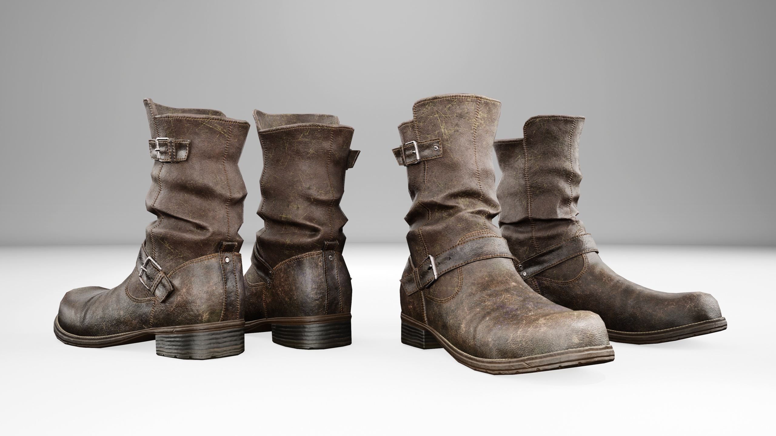 Media 1 for listing Leather Hiking Inspired Biker Boots with Double Buckle Straps