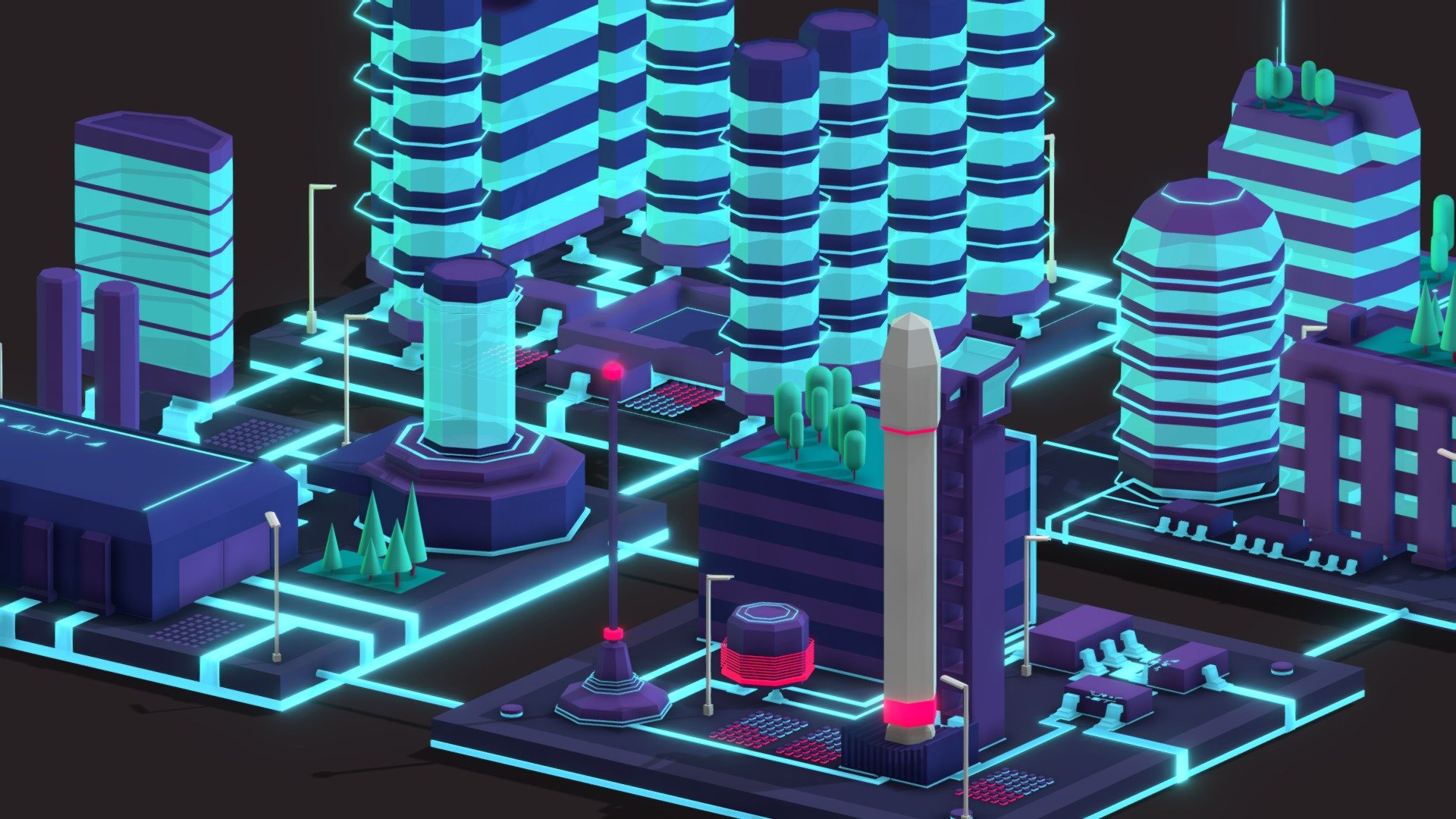 Cartoon Low Poly Sci-Fi Space City Pack | Fab