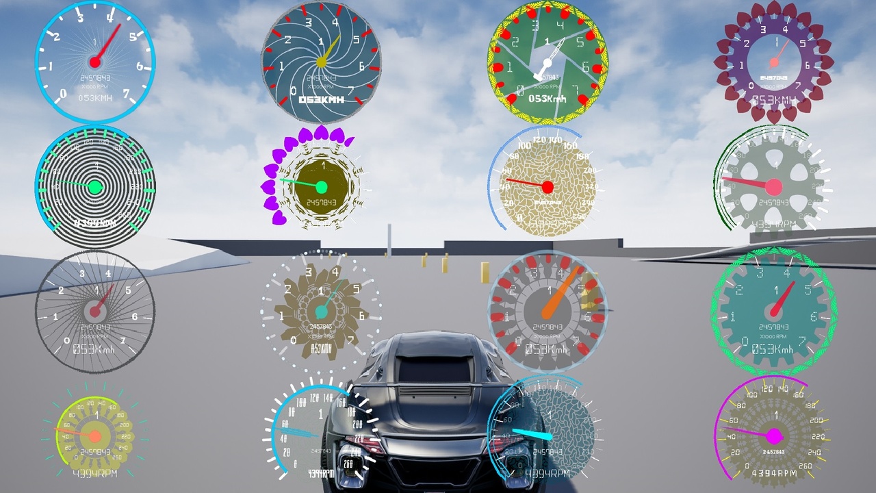 Media 1 for listing Procedural Speedometer & Tachometer Widget Blueprint