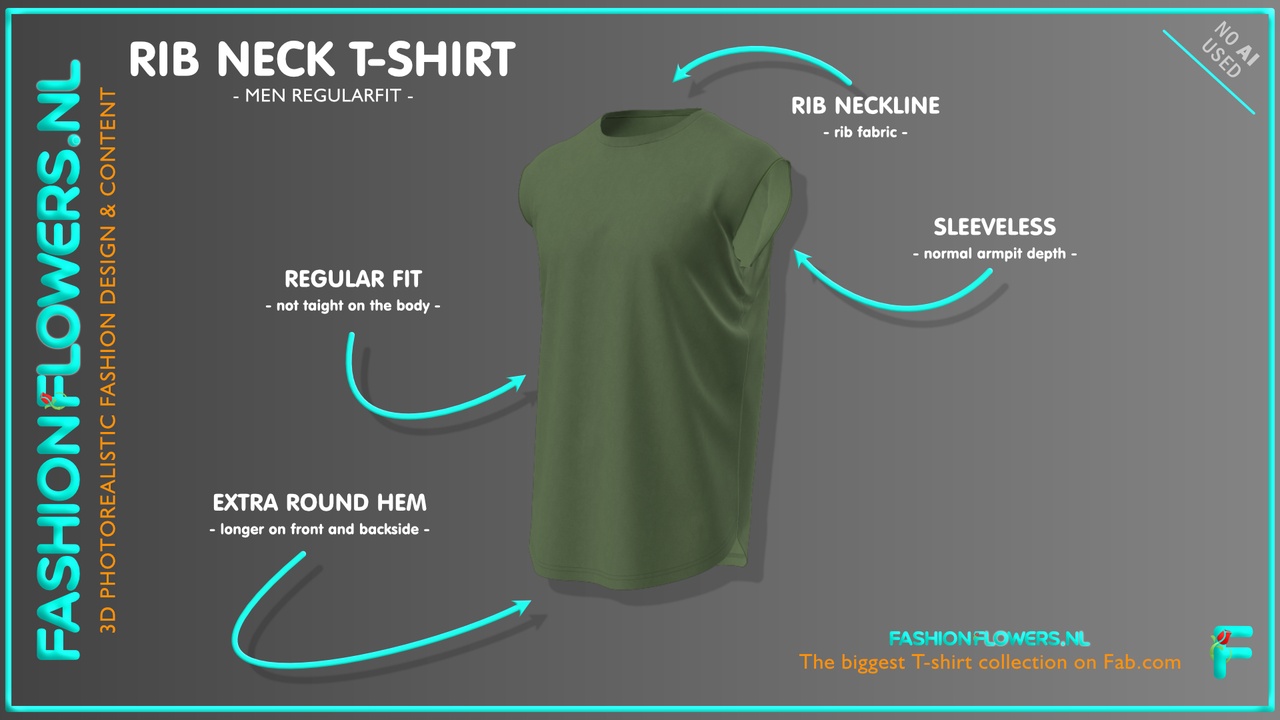 Media 1 for listing Green Colour Extra Round Underside Sleeveless T-shirt | Rib Fabric Round-Neck