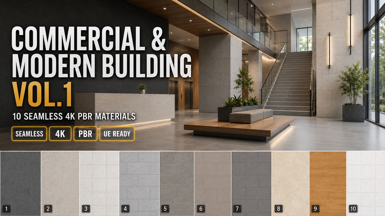 Media 1 for listing Commercial & Modern Office Building Materials - 10 Seamless 4K PBR Textures UE5