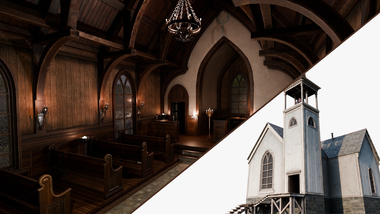 Media 1 for listing Cozy Gothic Church: Full Interior Environment (+28 Props)