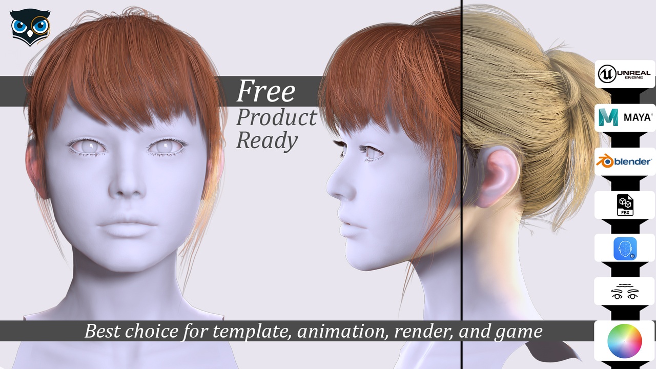 Next-Gen 3D Female Bun Bangs Hairstyle PBR Real-Time Ready 제품 등록을 위한 미디어 1개