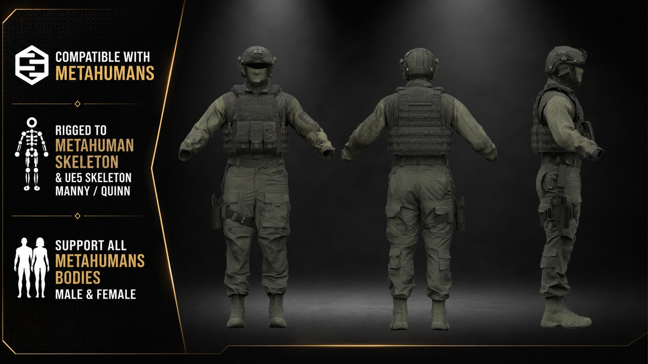 Media 1 for listing Realistic Military Tactical Soldier Outfit – MetaHuman UE5