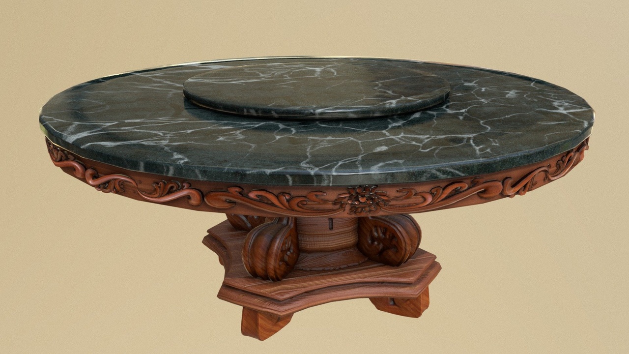 Media 1 for listing Ornamental Wooden Dining Table with Marble Top