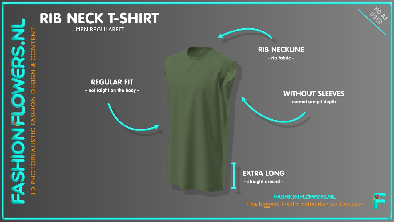 Media 1 for listing Green Colour Extra Long Sleeveless T-shirt | Rib Round Neck | Straight Hem