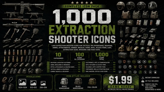 1,000 Extraction Shooter Icons — Cobalt Game Assets