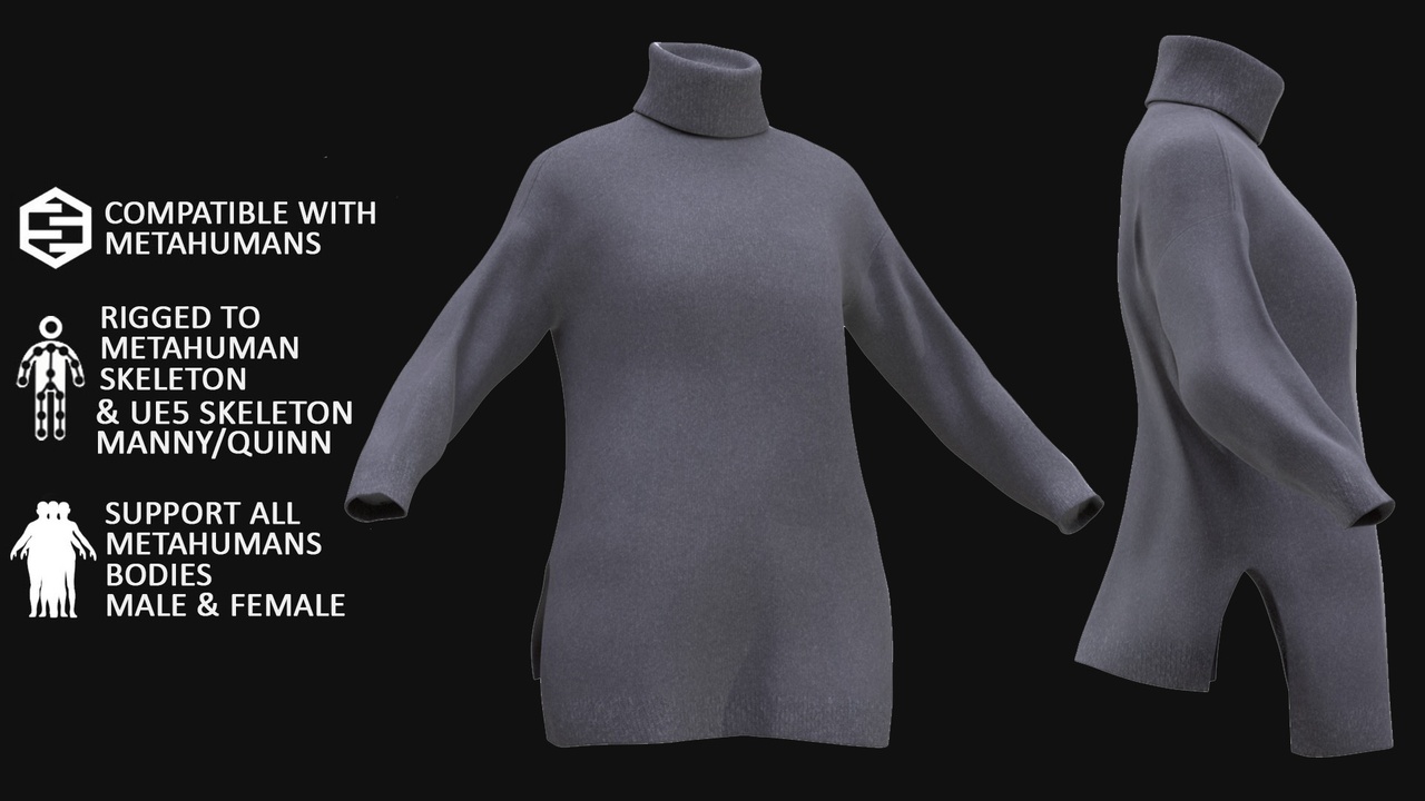 Media 1 for listing Sweater 113 - All MH Bodies & UE5 Skeletons - Rigged