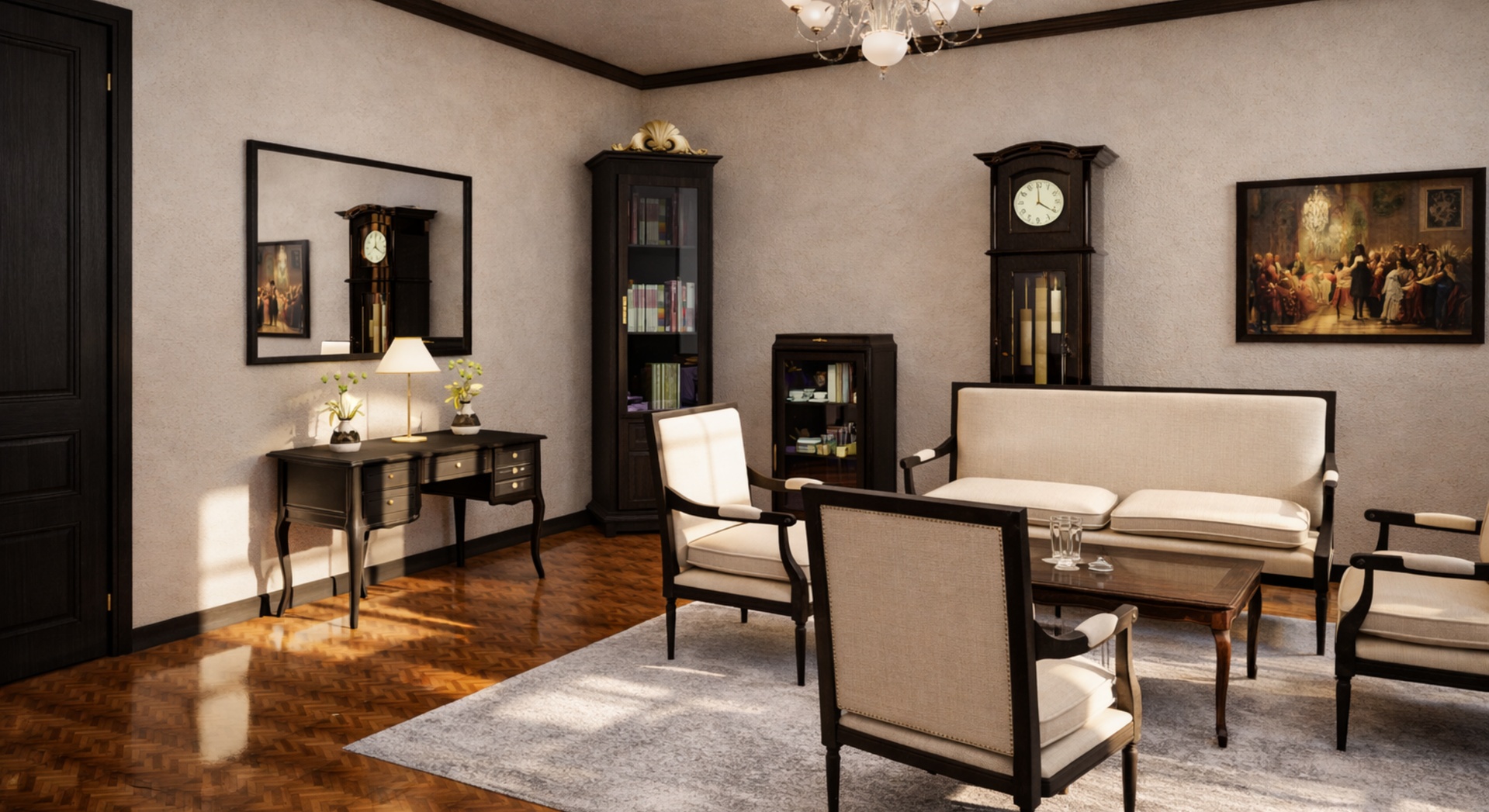 Media 1 for listing Classic Luxury Living Room Interior with Grand Piano – Realistic 3D Scene