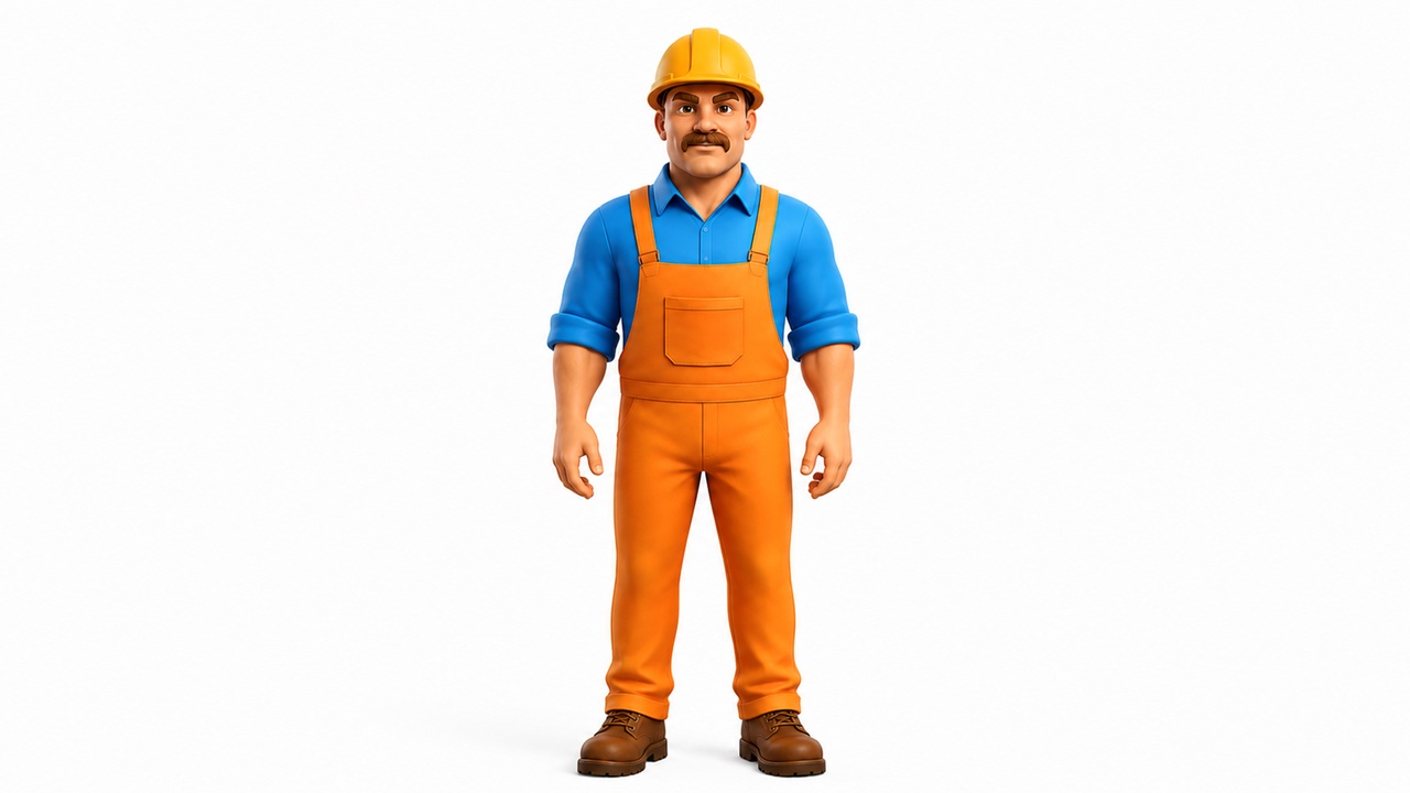 Media 1 for listing Stylized Construction Worker 3D Male Character – Rigged & Animated