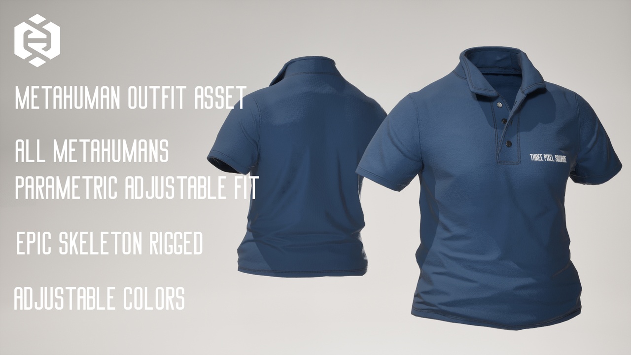 Media 1 for listing Polo Shirt - 5 - Parametric - All MetaHumans - Outfit - UE5 Skeleton Rigged