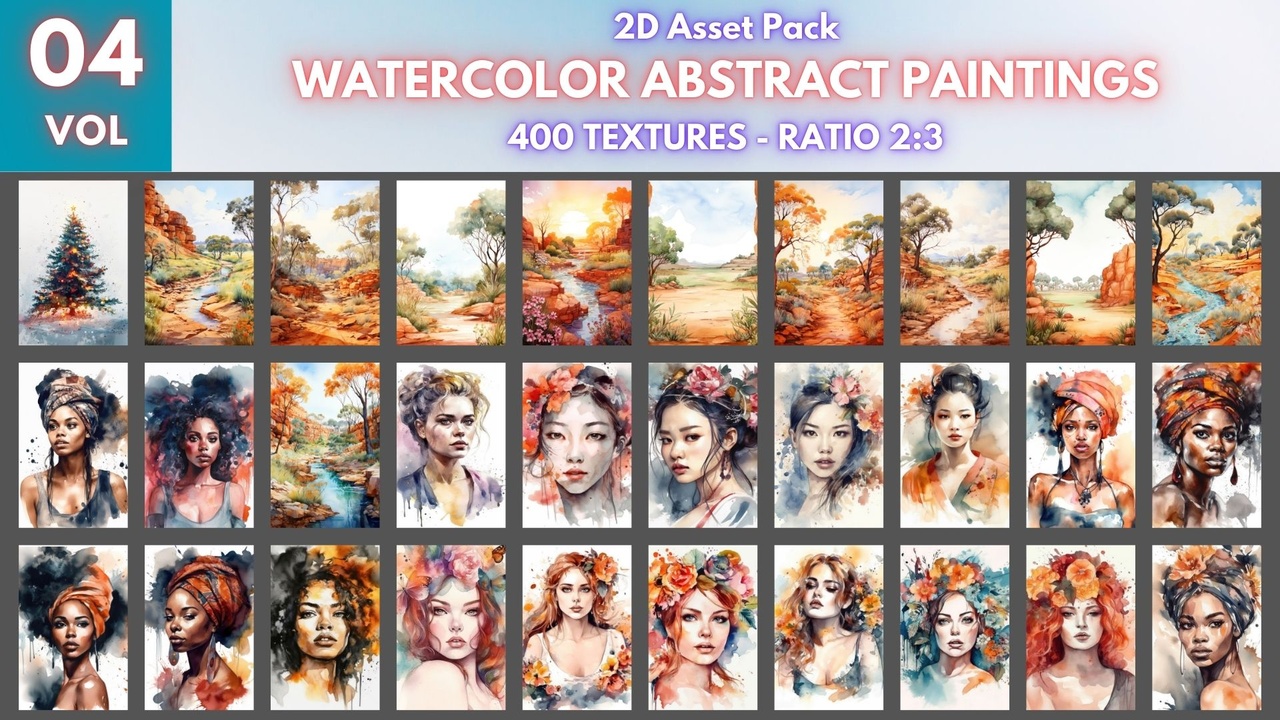Media 1 for listing Paintings Pack 4 - 400 WATERCOLOR ABSTRACT PAINTINGS