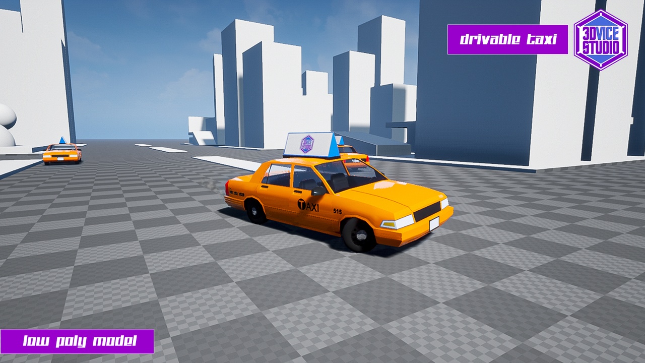 Media 1 for listing Drivable Low Poly Taxi Car