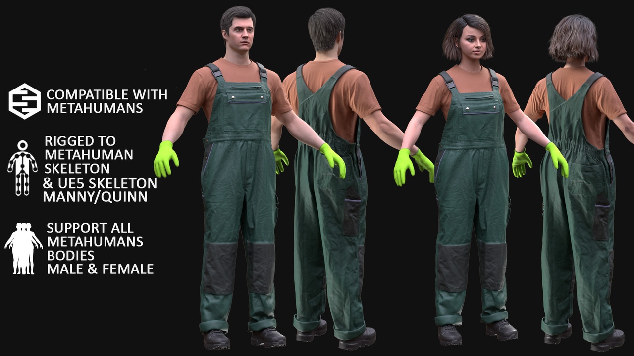 Media 1 for listing Working Outfit 1 - Male/Female MH & UE5 Skeletons - Rigged