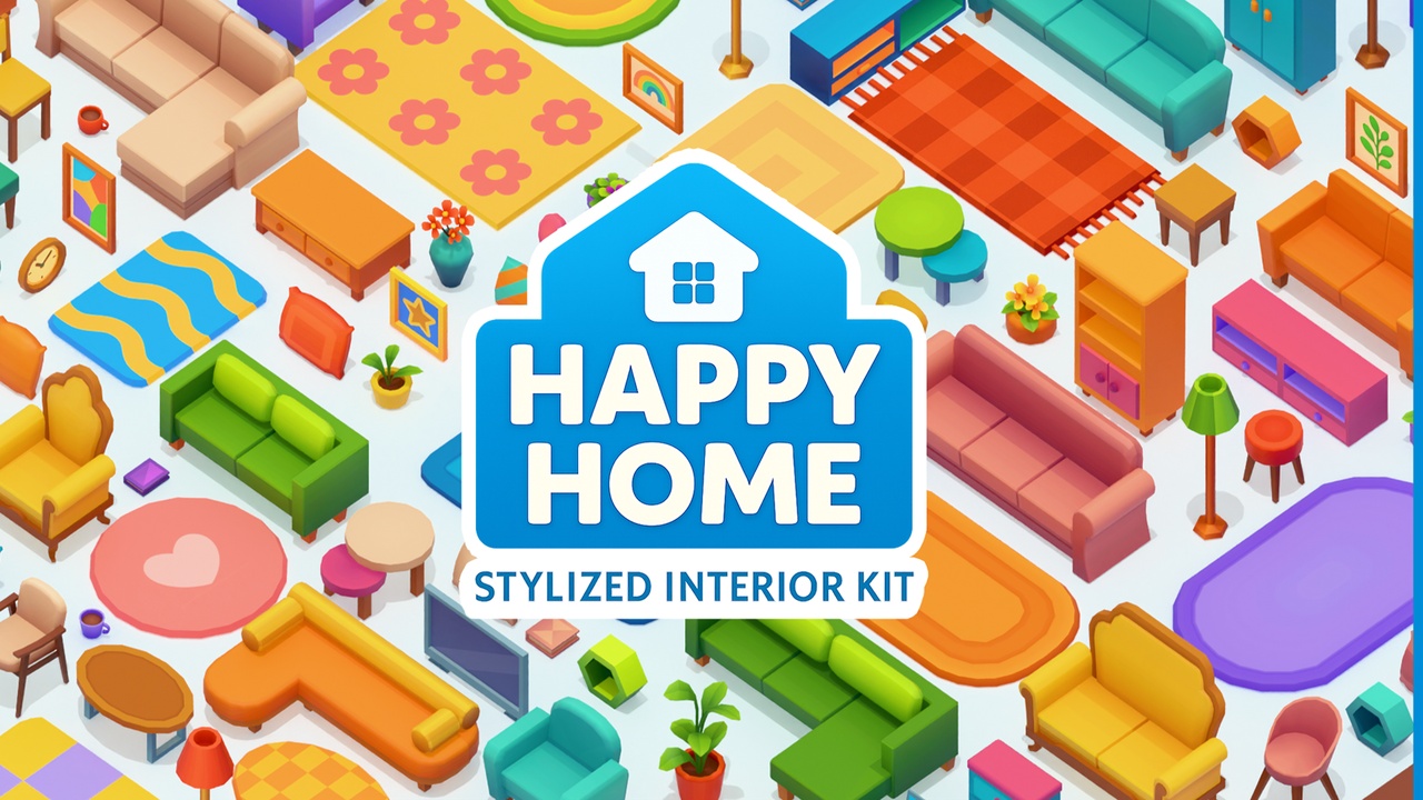 Happy Home – Stylized Living Room Furniture Interior Kit - Low Poly 3D ...