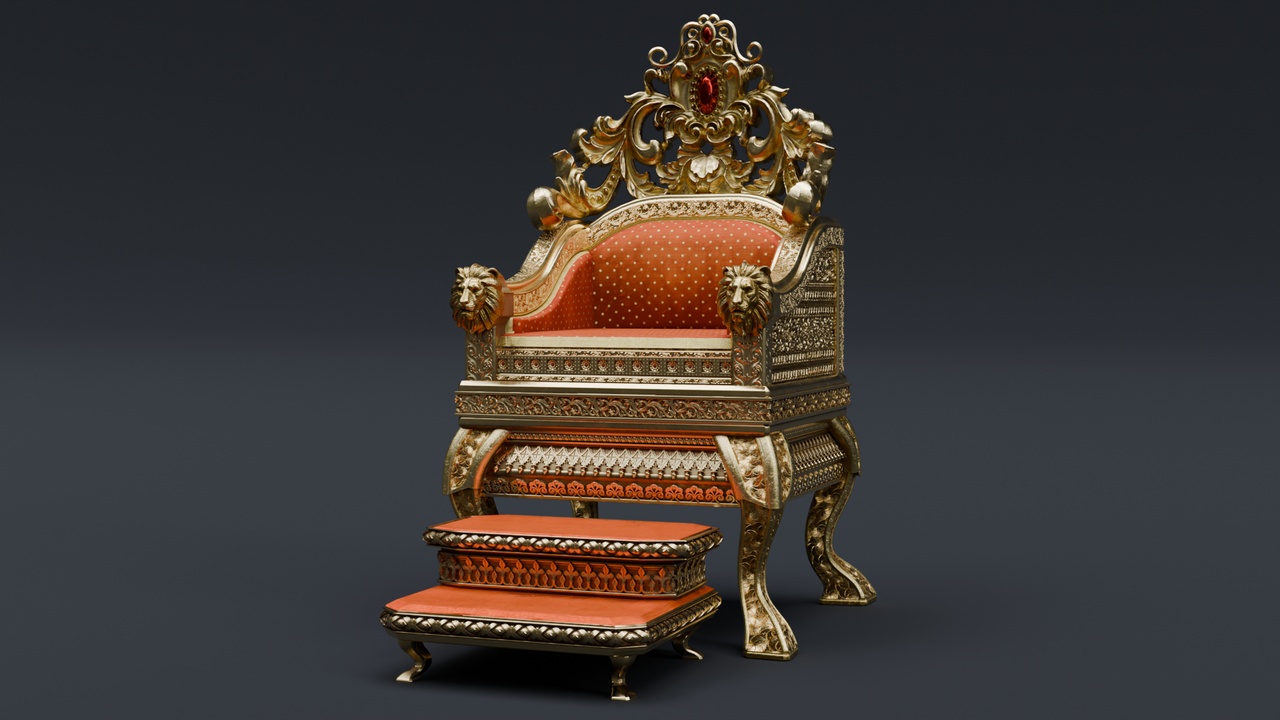 Media 1 for listing Imperial Lion Throne | Royal King Seat with Footrest