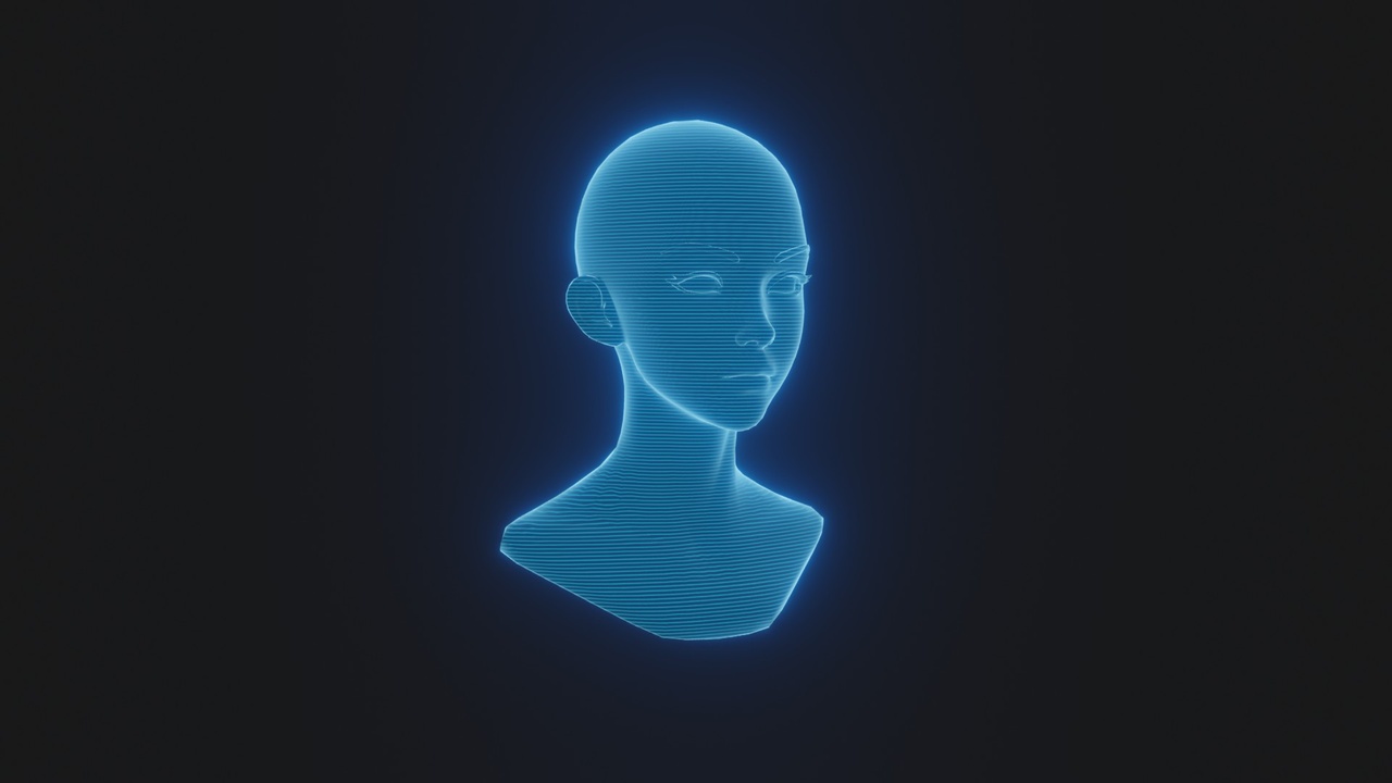 Media 1 for listing Anime Female Hologram Head 3D Model Rigged with Facial Expressions