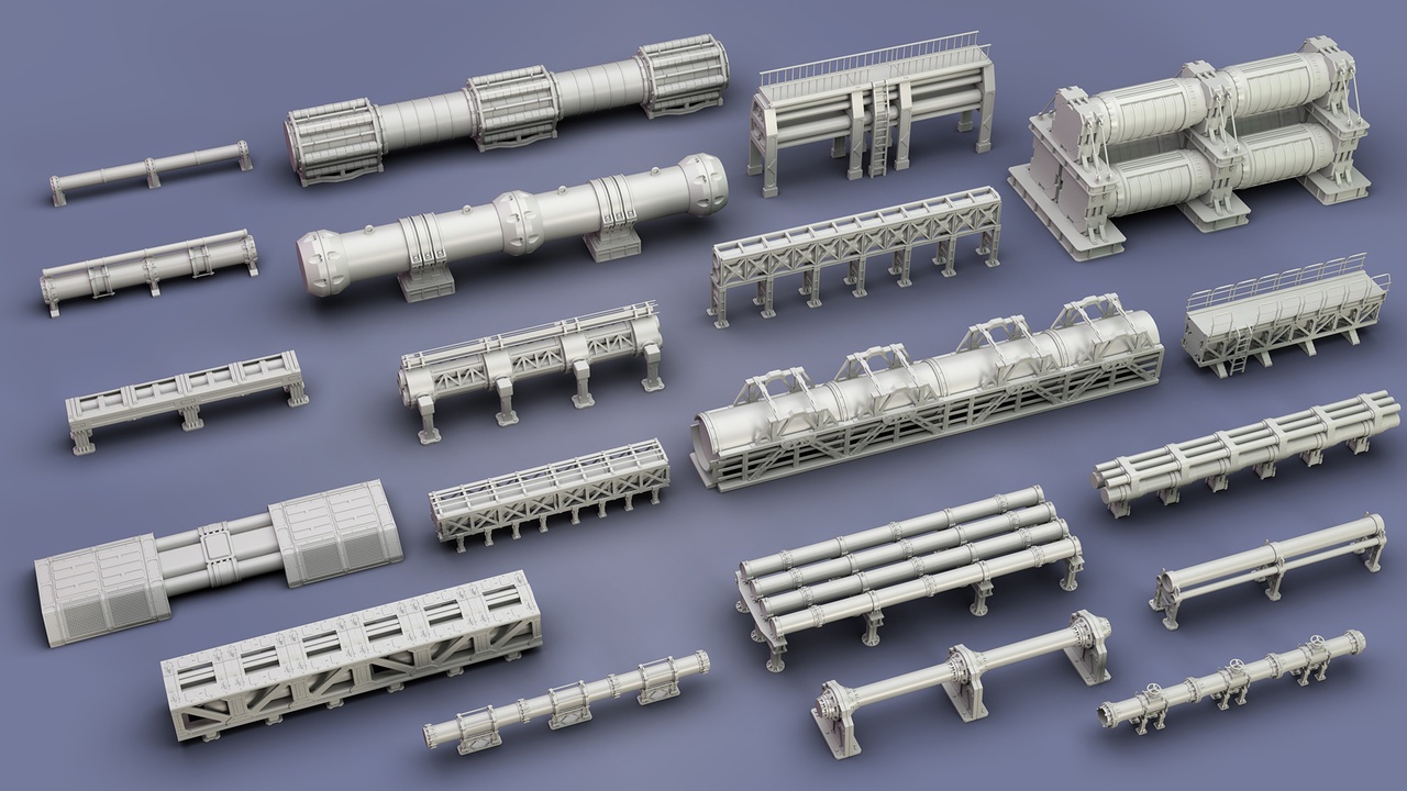 Industrial Modular Low Poly Tubes - 20 pieces | Fab