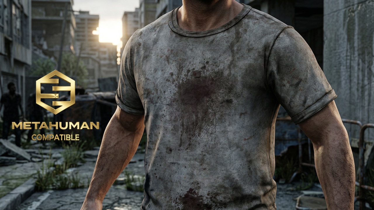 Media 1 for listing Distressed Short Sleeve T-Shirt with Stains for Post-Apocalyptic Look