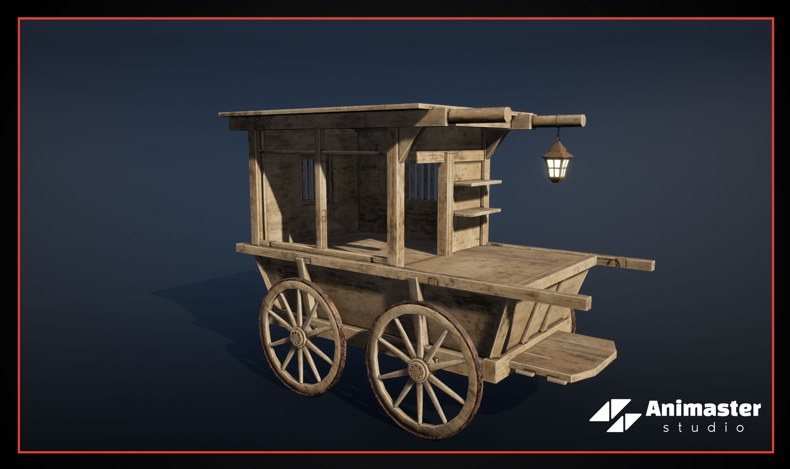 Media 1 for listing Medieval Vendor Cart – Rigged & Animated with Broken Variant