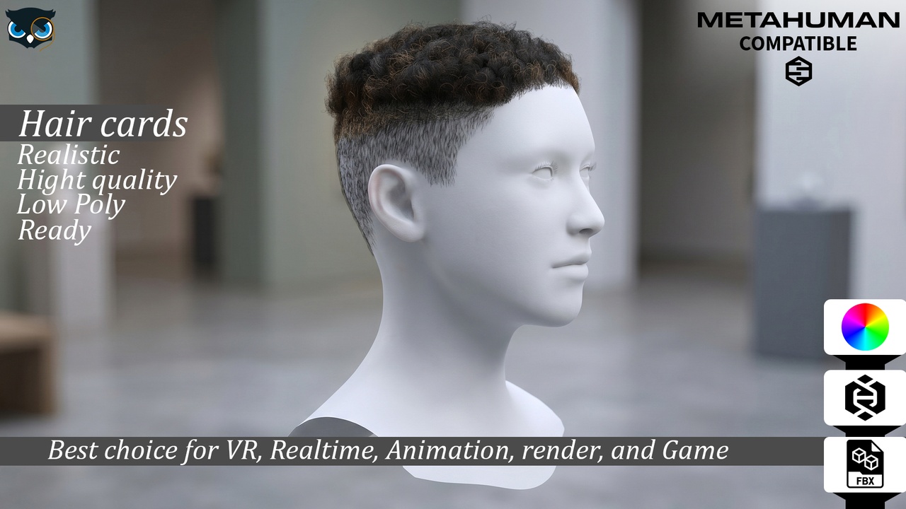 Media 1 for listing Curly Buzz Cut Fade Hair Cards MetaHuman Compatible