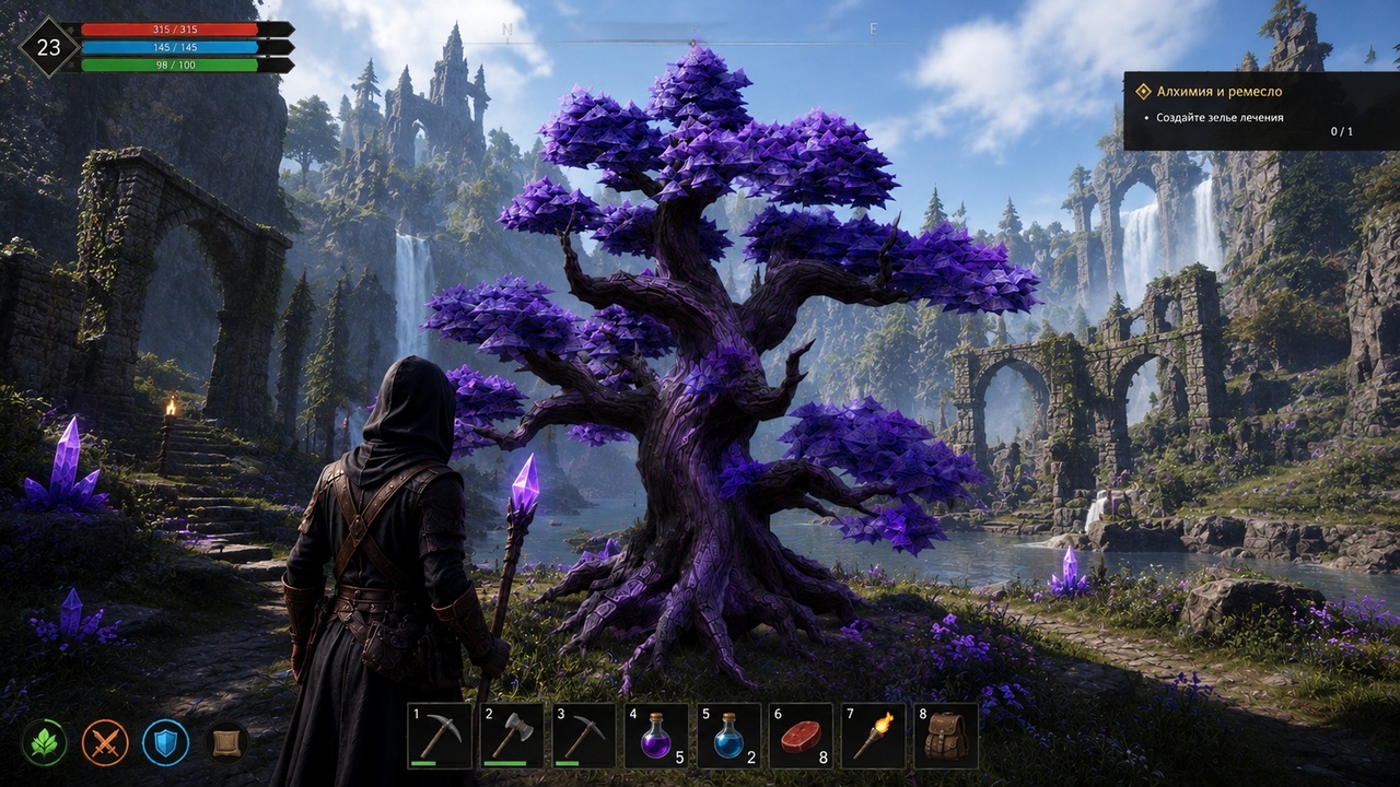 Media 1 for listing Ancient Violet Oak Tree – Stylized Fantasy Tree