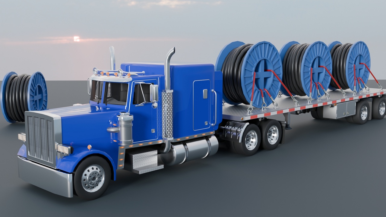 Media 1 for listing American Semi Truck with Flatbed Trailer & Cable Reel Cargo