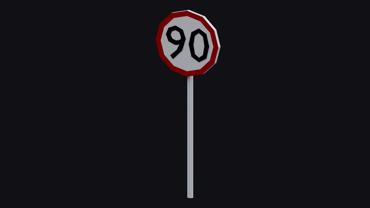 Media 1 for listing Low Poly Speed Limit 90 Road Sign – Game Ready