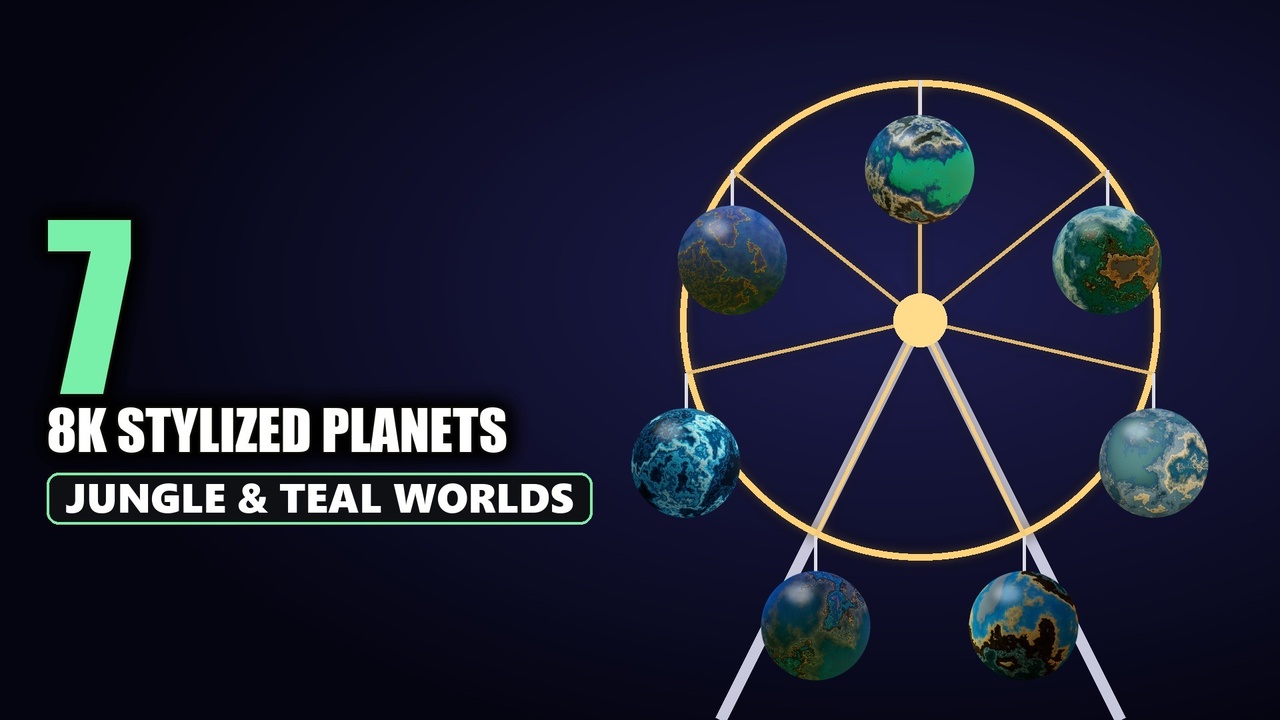Media 1 for listing Stylized Jungle Planets Bundle - 7 Green & Teal Worlds with 8K Textures