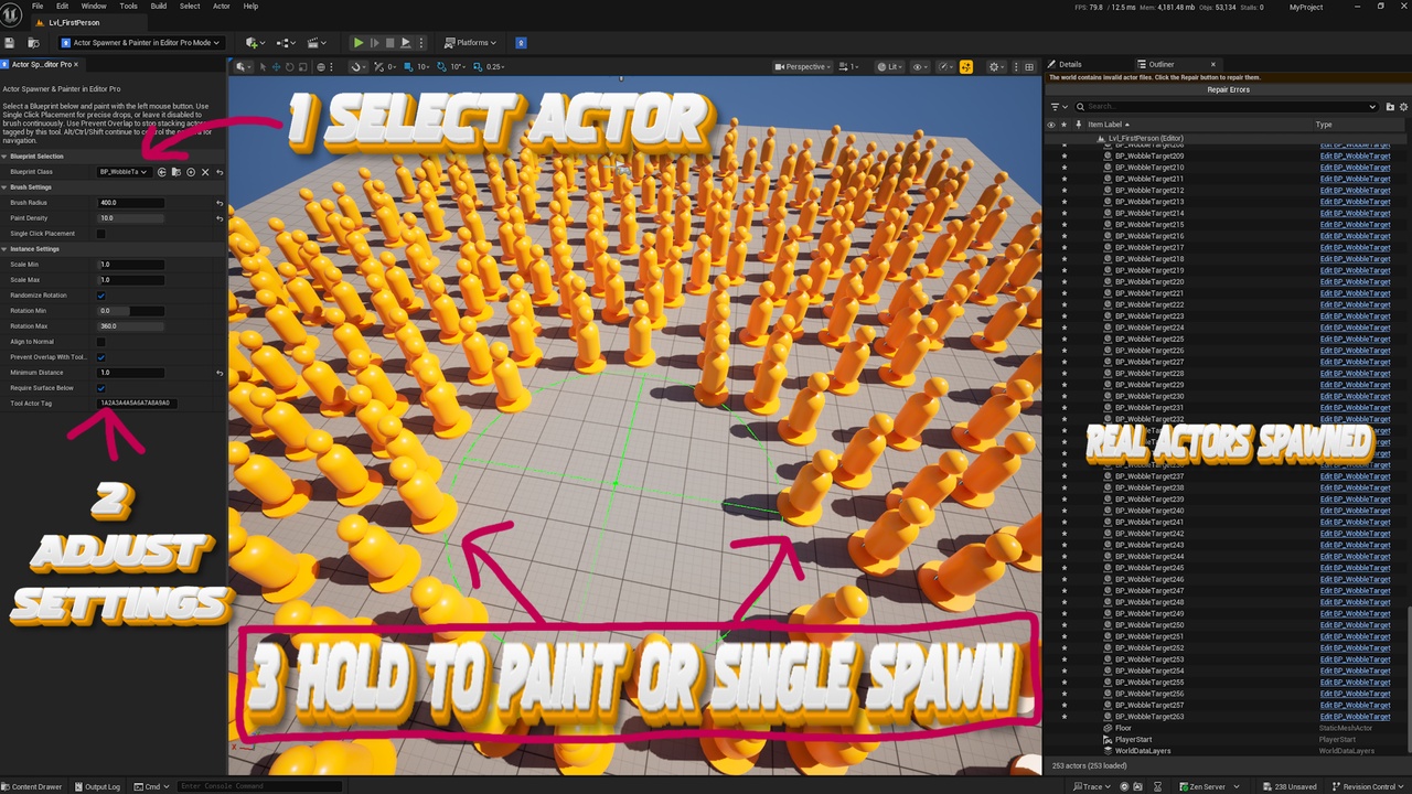 Media 1 for listing Actor Spawner & Painter in Editor Pro